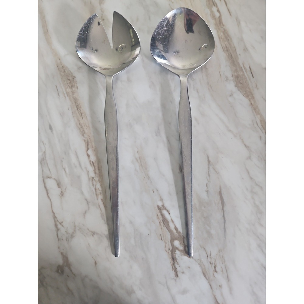 EKCO PRINCE 2pcs MID-CENTURY MODERN SALAD SERVING SET SPOON FORK 11.5" STAINLESS